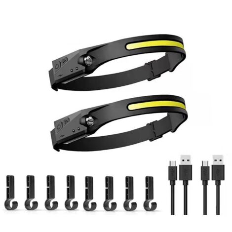 Lampe Frontale LED Rechargeable USB, LED Puissante Torche Frontale, Lampe Frontale COB de Camping Étanche Avec Mode Capteur Sensible pour le Randonnée Cyclisme Promener le Chien Pêch (1/5)