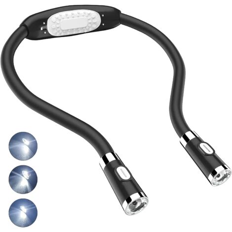 Memkey – Lampe de lecture LED flexible autour du cou – 4 LED blanches – 3 niveaux de luminosité – Alimentation par piles AAA – Longueur 60 cm
