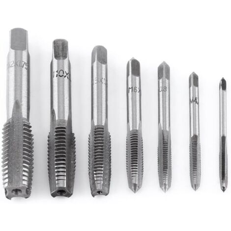 7pcs Filetage Métrique Robinet Taraud Taraudé Outil de Taraudage en Acier Filetage à la Main M3 M4 M5 M6 M8 M10 M12 (1/5)
