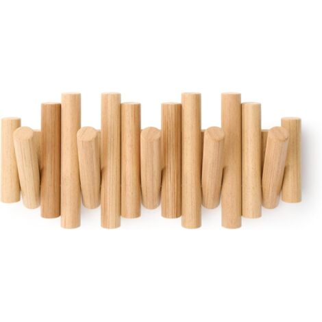 Patère murale avec 5 crochets, bois naturel, 37,1 x 16,5 x 4,4 cm (coloris bois) (1/5)