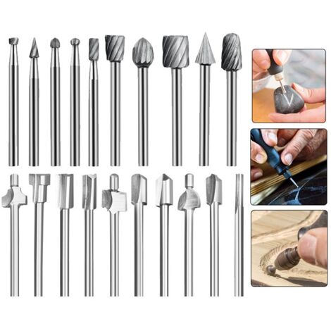 HSS Fraises à Défoncer, 20Pcs 3mm 1/8" fraises acier rapide fraises à Bois Kit d'Accessoires Fraises à Défoncer pour Outil Multifonction Rotatif Pour Dremel Foredom Proxxon Rotatif Outil (1/5)