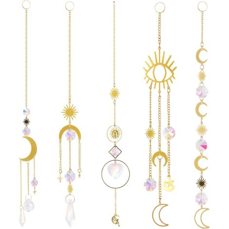Attrape-Soleils Lot de 5 Suncatcher Pendentif en Cristal Ornement Capteur de Soleil Cristal Décoration Prisme en Cristal Arc-en-Ciel Carillon Éolien Suspendre pour Fenêtre Jardin (1/5)