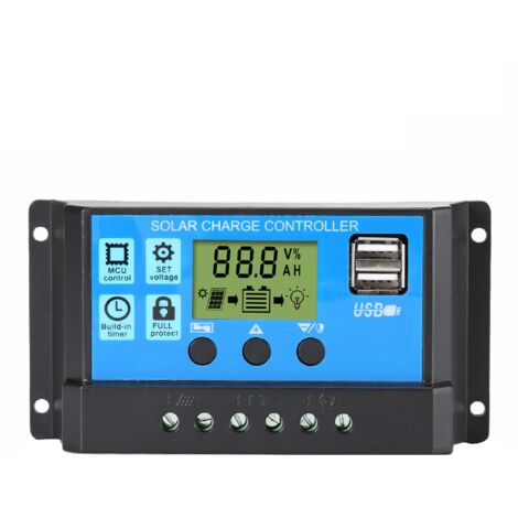 30A 12V/24V Contrôleur de Charge Régulateur Panneau Solaire de Batterie Intelligent avec 5V Double Port USB LCD Affichage (30A) (1/5)