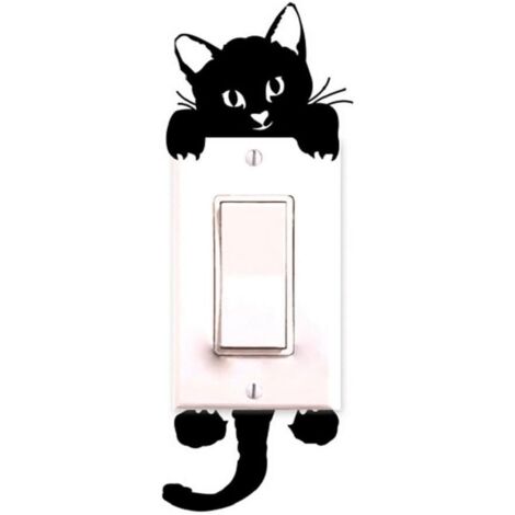 2 PCS Chat Autocollant Mural, Interrupteur Décorations Chambre de bébé Stickers Noir (1/5)