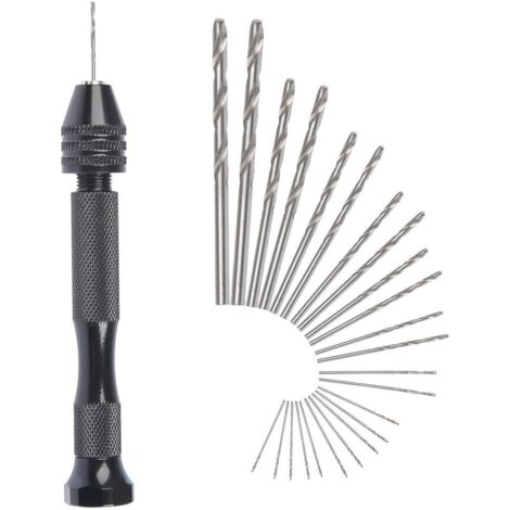 MIni perceuse à main Twist Drill Bits +25 micro forets hélicoïdaux sans fil en Aluminium Pin Vise Outils Rotatifs forets hélicoïdaux adjustable Pyrogravure Maison plastique trou cuivre (1/6)