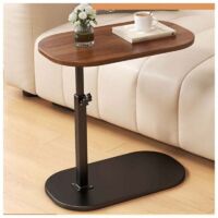 Table d'appoint en forme de C, table d'appoint fine à hauteur réglable, plateau TV pivotant à 360°, tables de canapé coulissantes sous les tables, petites tables basses réversibles Couleur noyer
