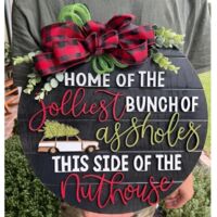 Christmas Welcome Sign, Christmas Wooden Door Sign Wreath Ornament Outdoor Welcome Wooden Door Sign(Black)