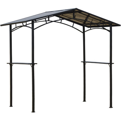 Outsunny Pavillon jardin 2,5 x 1,5 m - abri barbecue - 2 étagères - toit de barbecue - métal noir toit polycarbonate-Noir