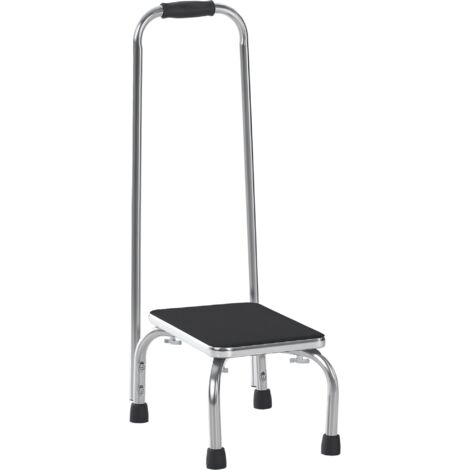 HOMCOM Marche avec Barre d'appui - marchepied de sécurité - Marche d'accès au Bain - Plateforme & Patins antidérapants - Acier galvanisé-Gris