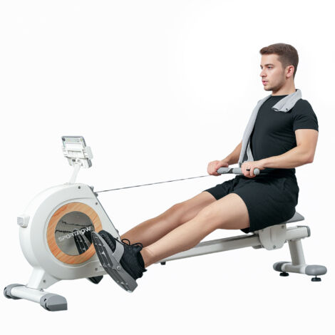 Rameur magnétique 16 niveaux avec écran LCD et support de téléphone, rangement vertical, pour l'entraînement à domicile-Blanc