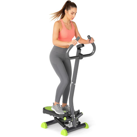 Stepper avec guidon stepper fitness appartement écran LCD résistance réglable acier gris vert noir-Gris