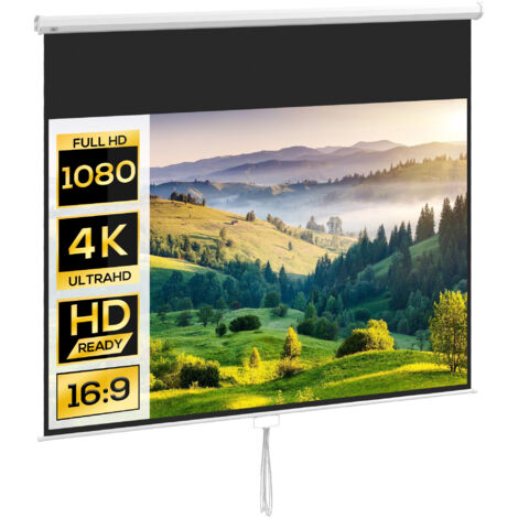 Écran de projection TV et Home Cinema de 120 Pouces vidéo projecteur 16:9 4K HD, fixation mural ou plafond-Blanc