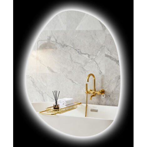 Miroir de Salle de Bain Asymétrique LED 70 x 50 cm - 3 couleurs, anti-buée, montage mural avec interrupteur tactile-Argent