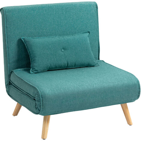 Fauteuil convertible 1 place canapé-lit clic-clac 3 en 1 avec dossier réglable en 5 positions, oreiller inclus, vert-Vert