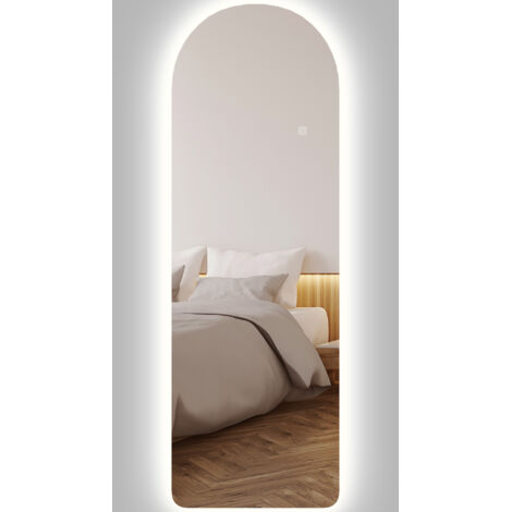 Grand miroir mural 120 x 40 cm avec éclairage LED miroir arqué, intensité variable et 3 couleurs d'éclairage transparent-Transparent