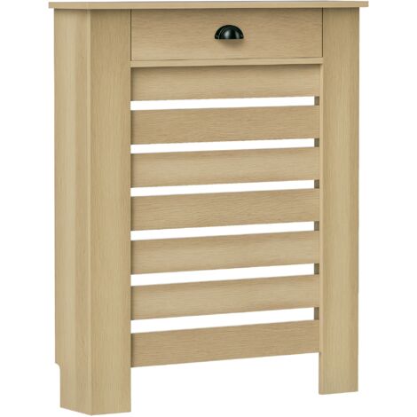 Couvercle de radiateur cache radiateur grille à lattes horizontales avec 2 tiroirs en bois 78l x 19P x 95,5H cm chêne-Chêne