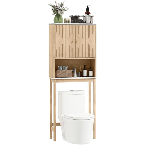 Meuble WC dessus de toilette meuble toilettes WC rangement avec placard à double porte étagères 66 x 25 x 168 cm, chêne-Chêne