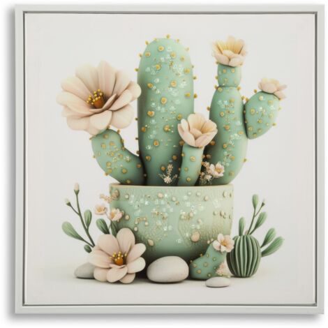 LACQUERED CANVAS PRINT WITH FRAME CACTUS JAR -D- CM 40X2,8X40