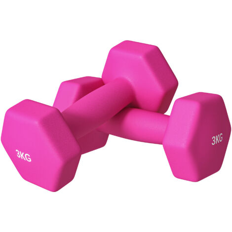 Lot de 2 haltères hexagonales avec poignée antidérapante pour l'entraînement à la maison, 2 x 3 kg, rose-Rose (1/5)