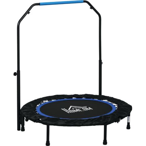 Trampoline de fitness gymnastique avec poignée réglable, pliable, 6 pieds, 28 ressorts Ø 102 cm, noir bleu-Noir (1/5)