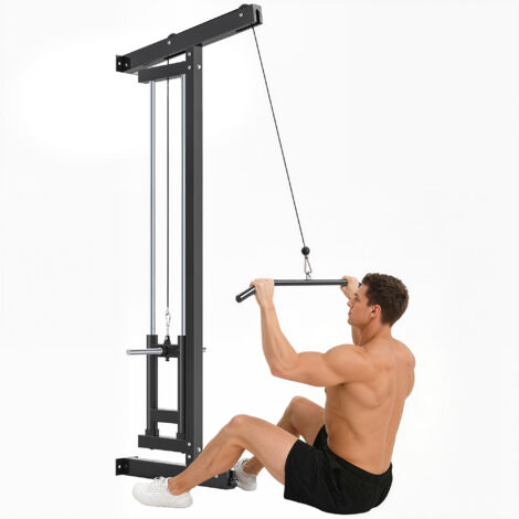 Appareil de musculation mural, station de traction, poulie haute et basse, 2 poulies, en acier, 75 x 16 x 192 cm, noir-Noir (1/5)