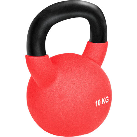 Kettlebell 10 kg en métal poids pour entraînements avec poignée antidérapante et fond plat 19x12x22cm rouge et noir-Rouge (1/5)