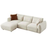 YHL Voyura 10 Canapé En Tissu Teddy Moderne - Siège à ressorts hélicoïdaux - Forme Générale en L - Blanc cassé