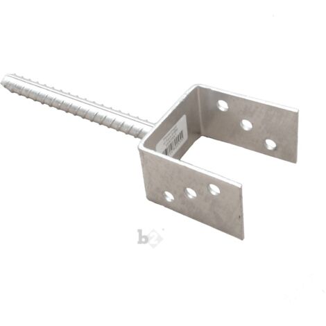 Poteau ancrage U-Form 121x100 mm – Acier galvanisé – Fixation pour bois dur – Dolle 400 mm – 6 trous de 11 mm – B2