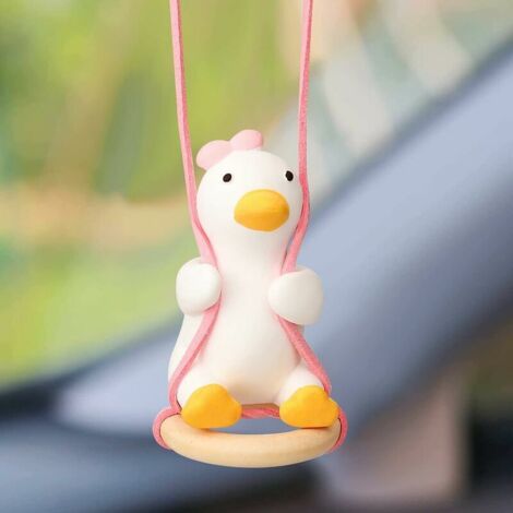Ornements de Voiture, Mignon Balançoire Canard Pendentif Swinging Duck avec anneau de natation Miroir de Voiture Rétrovis Ornements Cadeaux D'anniversaire Décoration Charme de Voiture Suspendu,Rose (1/5)