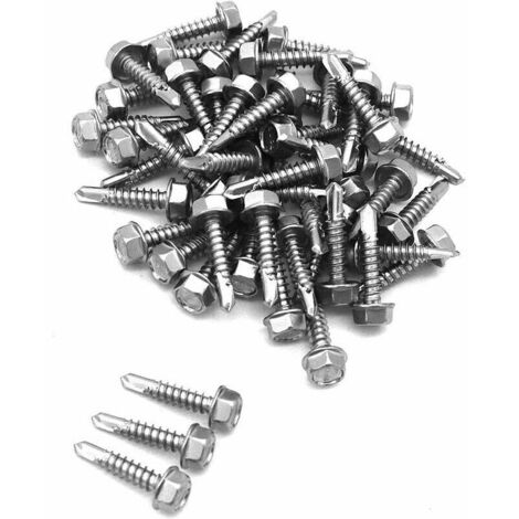 Lot de 50 vis autoperceuses en acier inoxydable 304 avec rondelle, pour bois, métal et vis 4,2 x 19 mm (1/5)