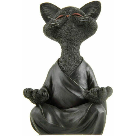 de méditation Statue de Chat Zen Yoga Décoration Figure Résine Méditation Yoga Décor Feng Shui Ornement Sculpture Collection Artisanat Pelouse Jardin Décor (Le Noir) (1/5)