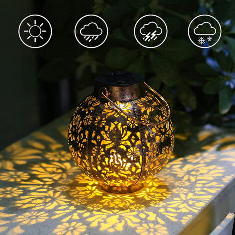 Lanterne solaire d'extéri, lanterne solaire de jardin à LED IP55 étanche blanc chaud, lanterne suspendue pour terrasse patio pelouse table fête maison décoration orientale bronze antique (1/4)