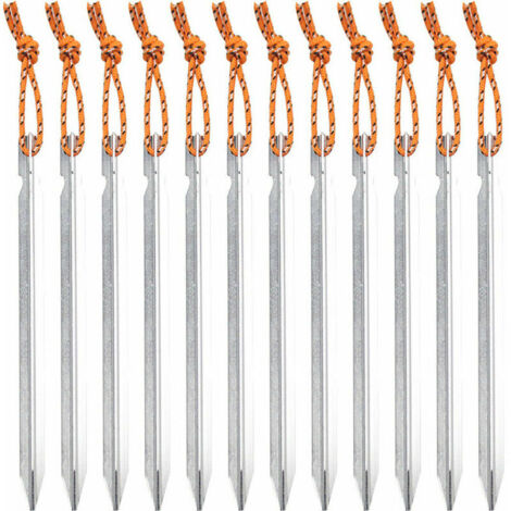Piquets de tente de camping pour sols durs - 30 cm - 12 pièces - Acier - Fresno