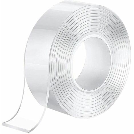 Ruban adhésif double face, ruban double face à forte viscosité, peut être réutilisé après lavage et séchage à l'eau 3 cm 1 mm 5 mètres (1/5)