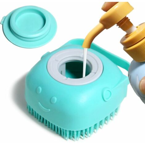 Brosse de bain pour chien, brosse en silicone souple, poils en caoutchouc pour chiens et chats, toilettage de douche (bleu)