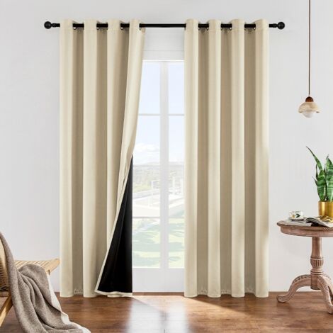 Rideaux Occultants Thermiques - Rideau Efficace Contre Le Froid Et La Chal Chambre Décoration Oeillet Avec Doublure Noire (132cm213cm)-52W x 84L(1.00kg) Jaune Beige 1PC (1/5)