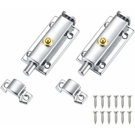 2 Pcs Verrou Porte en Acier Inox Loquets de Porte +12 Vis Loquet de Verrouillage Automatique Targette Portail Verrou de Sécurité Verrou Bouton pour Intéri Porte Placard Fenêtre Chambre, (1/5)