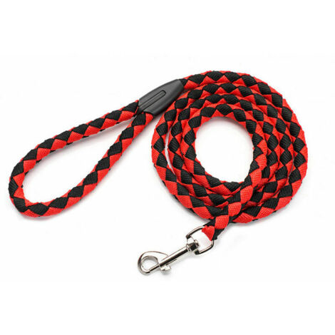 Laisse pour chien tressée en nylon, laisse non rétractable, rouge + noir 142 cm (1/5)