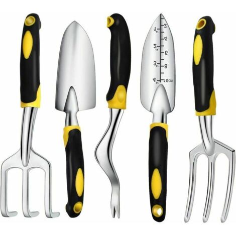 Kit d'outils de jardinier 5 outils de jardinage en aluminium avec poignée ergonomique en caoutchouc souple Outils à main Ensemble d'outils pour plantes succulentes Outils de jardinage en plein air