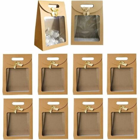 12 Pièces Sacs Cadeaux Avec Poignées, Sac Cadeau avec Fenêtre, Sac Cadeau, Boîte de Cadeau en Papier Kraft, pour Mariage Cadeau Présent Emballage Fav Cadeau Bonbons 16126cm (1/5)