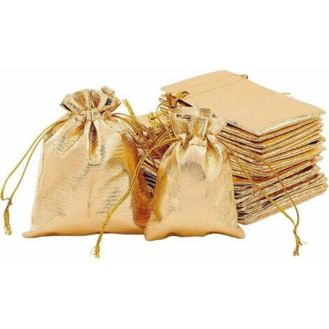 60pcs 2 tailles or sacs de fav 12 x 9cm / 7 x 9cm rectangle organza sac à cordon sacs de rangement pour bijoux fête de mariage bonbons de noël (1/5)