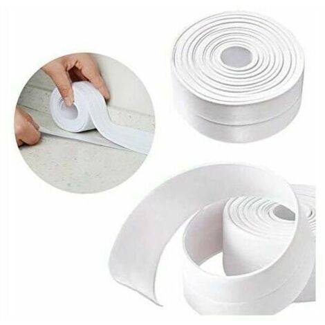 Rouleau Macaron Ruban de calfeutrage auto-adhésif étanche, ruban de calfeutrage pour salle de bain, cuisine, ruban d'étanchéité pour murs, cuisine, toilettes, douche, salle de bain (blanc) 3,2 x 38 mm