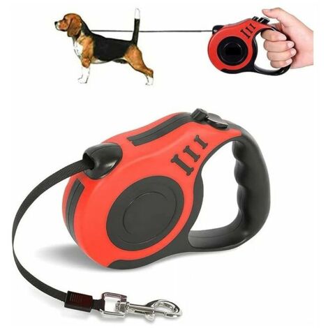 Corde de Marche Petite et Moyenne Chien, Corde de Traction Automatique Rétractable Réfléchissante, Laisse pour Chien, Troaction Télescopique, Convient aux Chiens de Petite et Moyenne Taille (Rouge) (1/5)