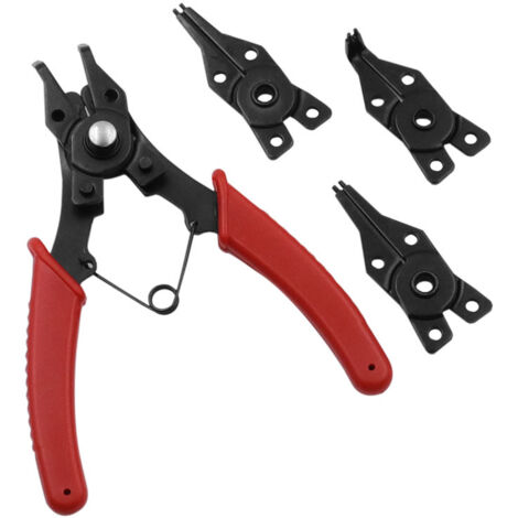 Ensemble de pinces à circlips polyvalentes portables Ensemble de pinces à circlips intéri et extéri avec 45° 90° 180° Interchangeable Tip Ring Remover (Rouge) (1/5)