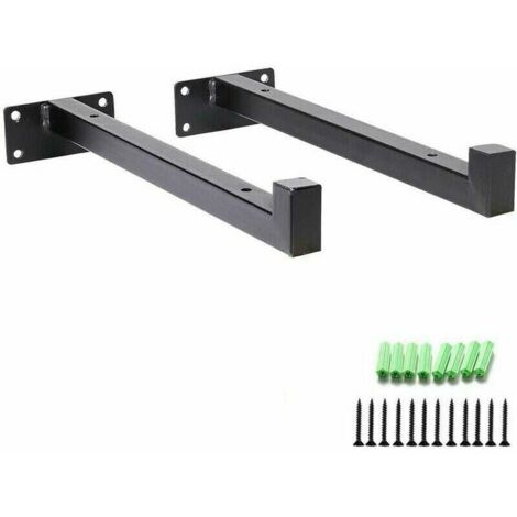 Support d'étagère industriel robuste avec 8 brides support d'étagère en métal flottant support de matériau d'étagère murale rétro (lot de 2, noir) (1/5)