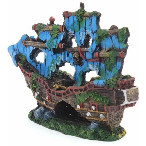 Décorations D'aquarium Fish Tank Accessoires Navire, Ornement D'aquarium de Bateau Pirate Con Trésor Resin Sunken Ship Decorations Grotte Décorative pour Aquarium (1/3)