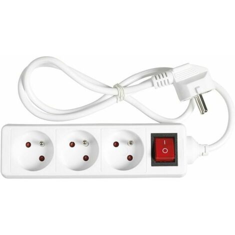 Multiprise 3 prises - Multiprise 3 prises + interrupt Rallonge multiprise électrique - 3P / 16A / 3G1mm² - Blanc - Sécurité enfants (1/5)