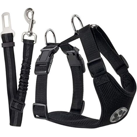 Ensemble de Harnais et Laisse de sécurité de Voiture, Multifonction Tissu Réglable Respirant Gilet Ordinaire Harnais avec Ceinture De Sécurité en Voiture Route Voyage Promenade (1/4)