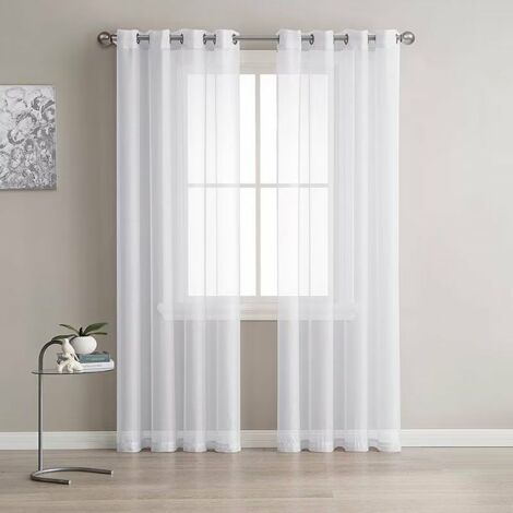 Lot de 2 rideaux à oeillets translucides effet lin blanc 140x215 cm décoration intérieure salon fenêtre chambre moderne cuisine balcon baie vitrée lumière romantique (1/3)