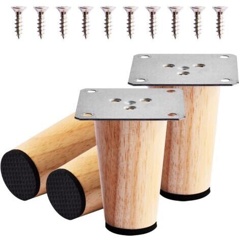 SABIR HANBING 4 Pièces 8cm Pieds de Meuble Bois, Rechange Pieds de Canapé de Bois Massif avec Plaque de Montage, Vis et Tapis antidérapant, Pieds de Table Lit en Bois pour Sofa Armoire Chaise Fauteuil (1/5)